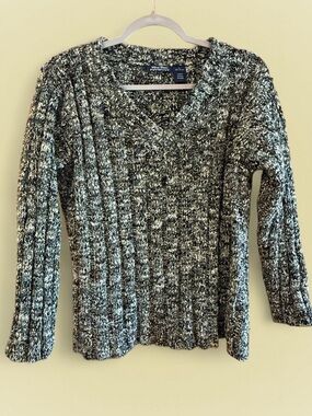 Multicolored Green Marled V-Neck Sweater